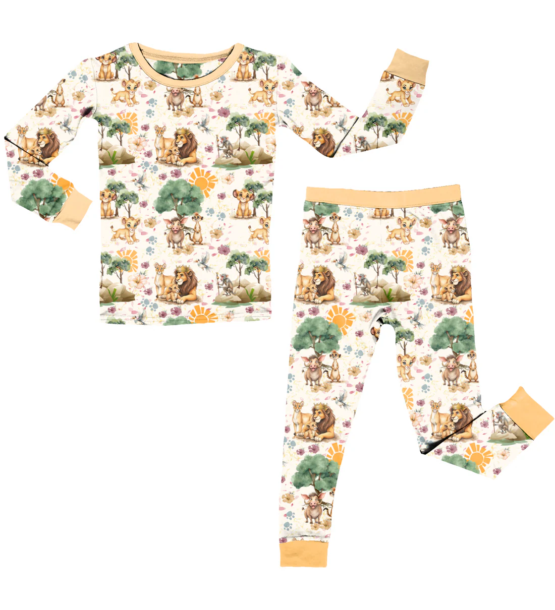 ( Moq 5 ) Preorder Baby Boys Long Sleeves Lions Cartoon Shirt Pants Pajamas Set