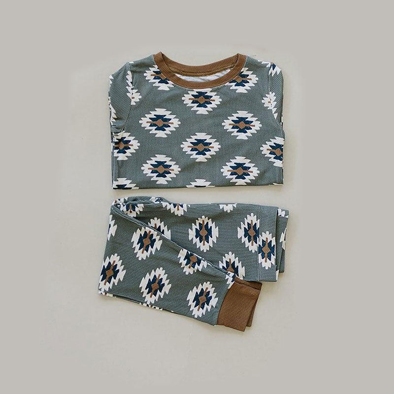 ( Moq 5 ) Preorder Baby Boys Long Sleeves Aztec Shirt Pants Western Pajamas Set
