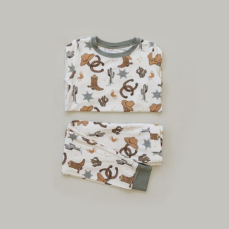( Moq 5 ) Preorder Baby Boys Long Sleeves Cactus Boots Shirt Pants Western Pajamas Set