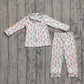 Baby Boys Kids Long Sleeves Dogs Buttons Pocket Shirt Blue Paid Pants Pajamas Set RTS