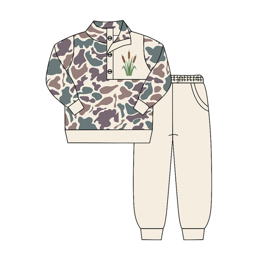 ( Moq 5 ) Preorder Baby Boys Kids Long Sleeves Camo Buttons Shirt Pockets Pants Set Clothes