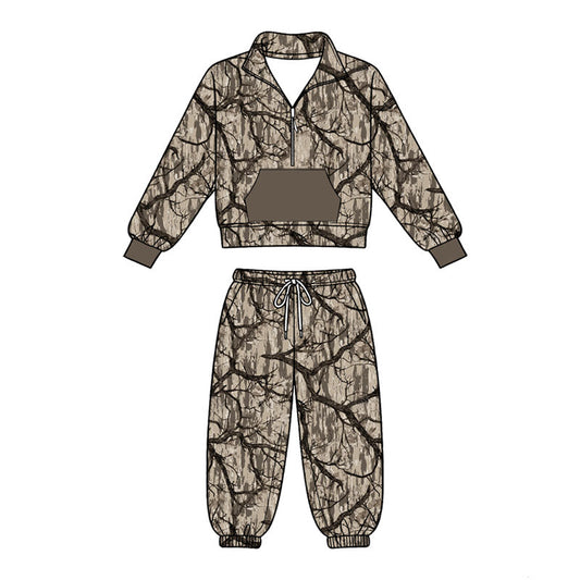 ( Moq 5 ) Preorder Baby Boys Long Sleeves Camo Zipper Pocket Shirt Jogger Pants Set Clothes