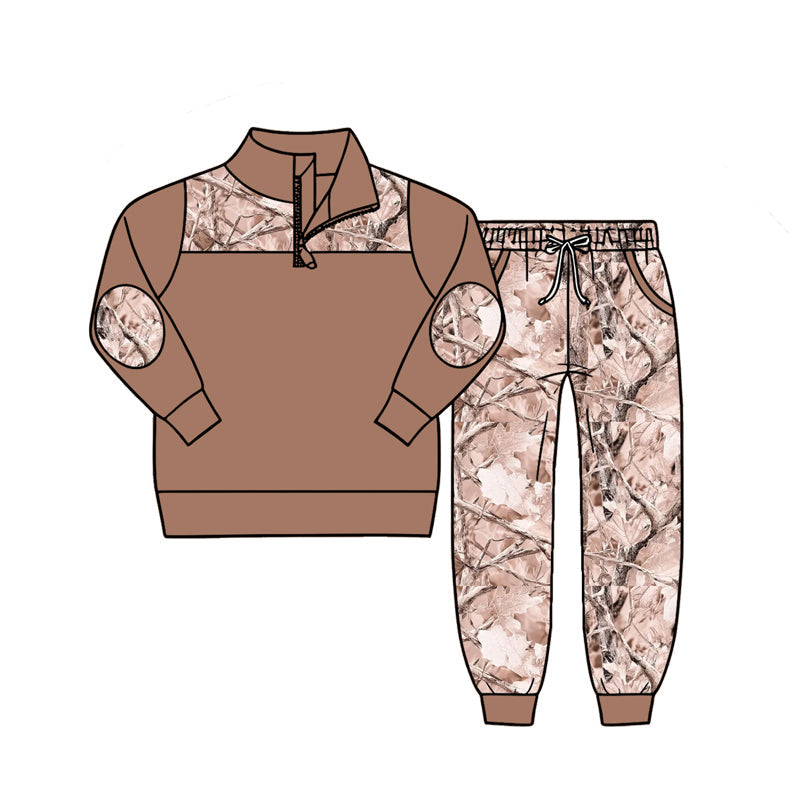 ( Moq 5 ) Preorder Baby Boys Kids Long Sleeves Zipper Pullover Camo Pockets Set Clothes