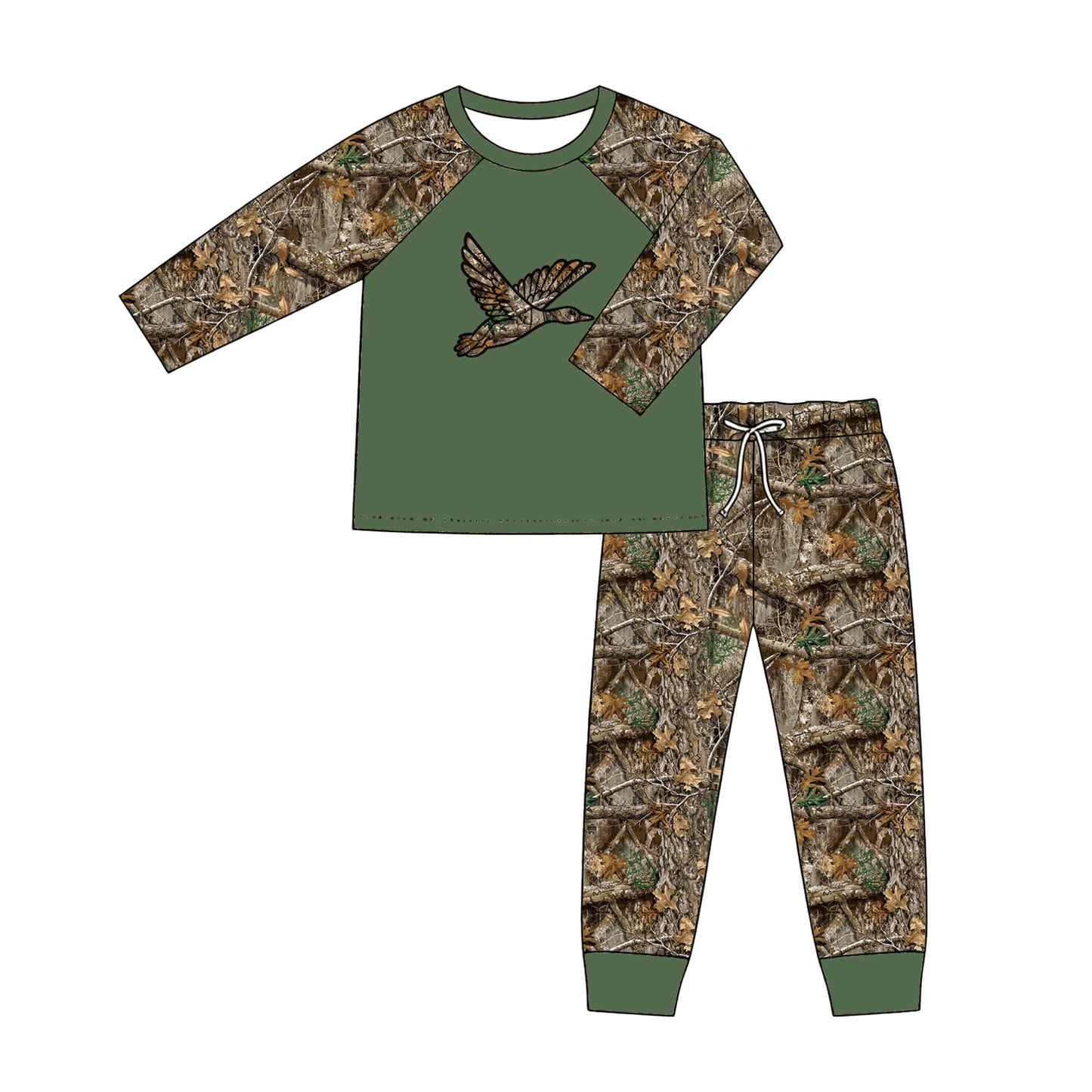 ( Moq 5 ) Preorder Baby Boys Kids Long Sleeves Duck Green Shirt Camo Pants Set Clothes
