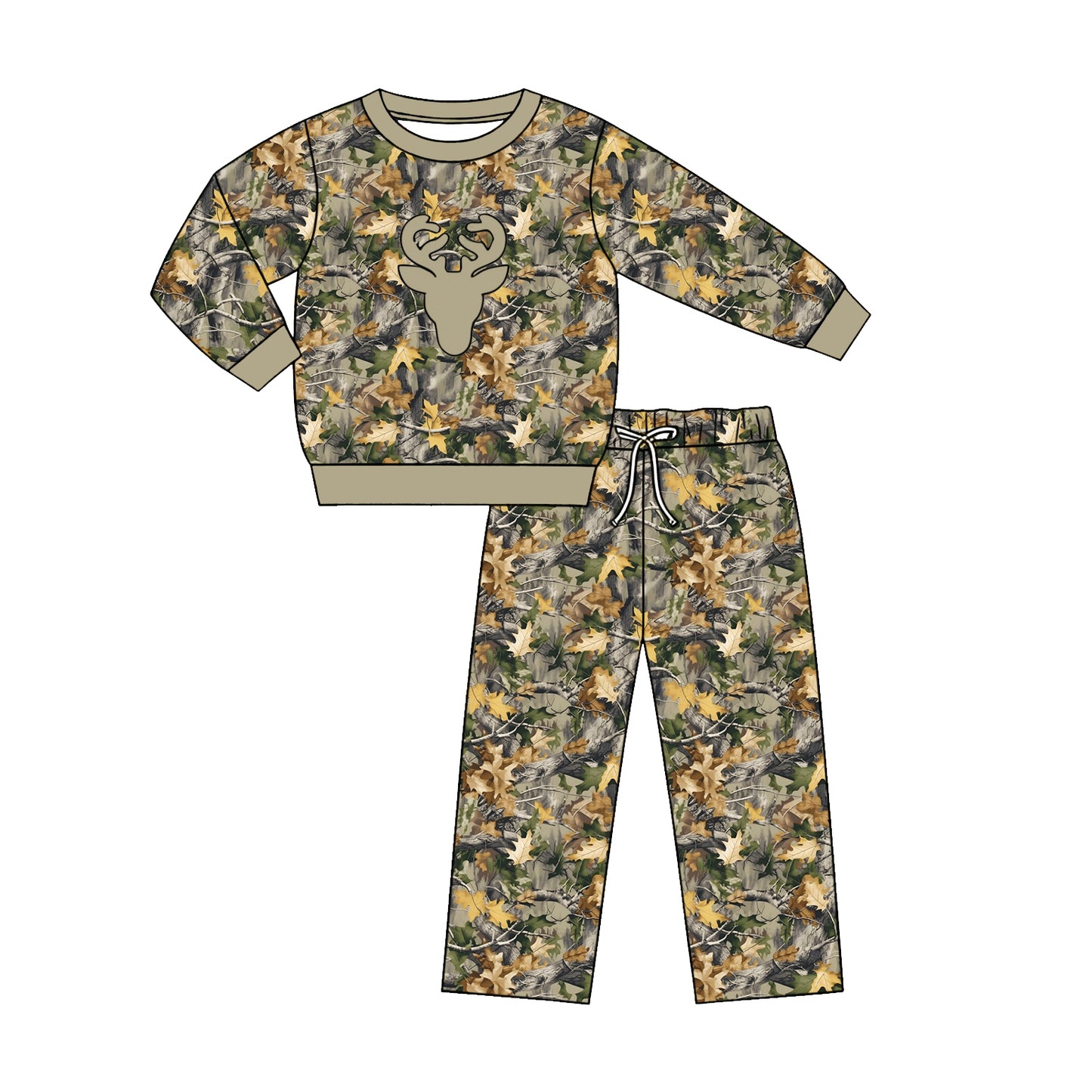 ( Moq 5 ) Preorder Baby Boys Kids Long Sleeves Deer Leaves Shirt Pants Set Clothes