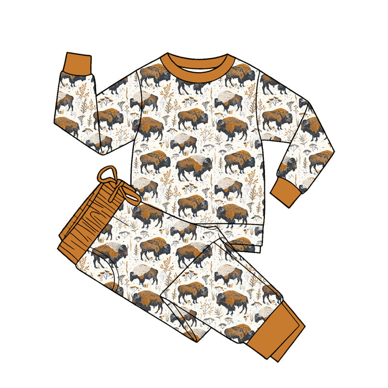 ( Moq 5 ) Preorder Baby Boys Kids Long Sleeves Cow Shirt Pants Western Pajamas Set Clothes