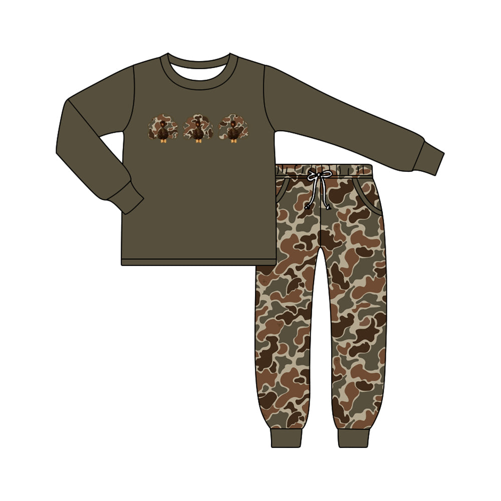 ( Moq 5 ) Preorder Baby Boys Kids turkey Shirt Pockets Camo Jogger Pants Fall Set Clothes