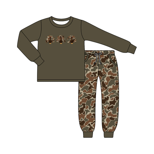 ( Moq 5 ) Preorder Baby Boys Kids turkey Shirt Pockets Camo Jogger Pants Fall Set Clothes