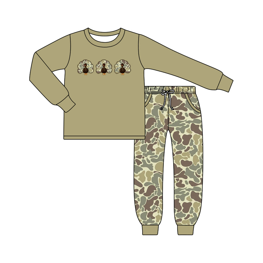 ( Moq 5 ) Preorder Baby Boys Kids Camo turkey Shirt Pockets Jogger Pants Fall Set Clothes