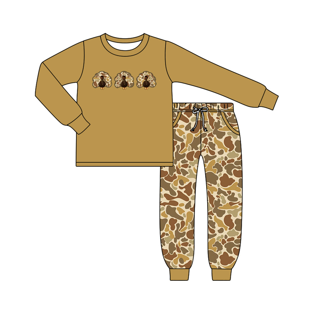 ( Moq 5 ) Preorder Baby Boys Toddler Camo turkey Pullover Pockets Jogger Pants Fall Set
