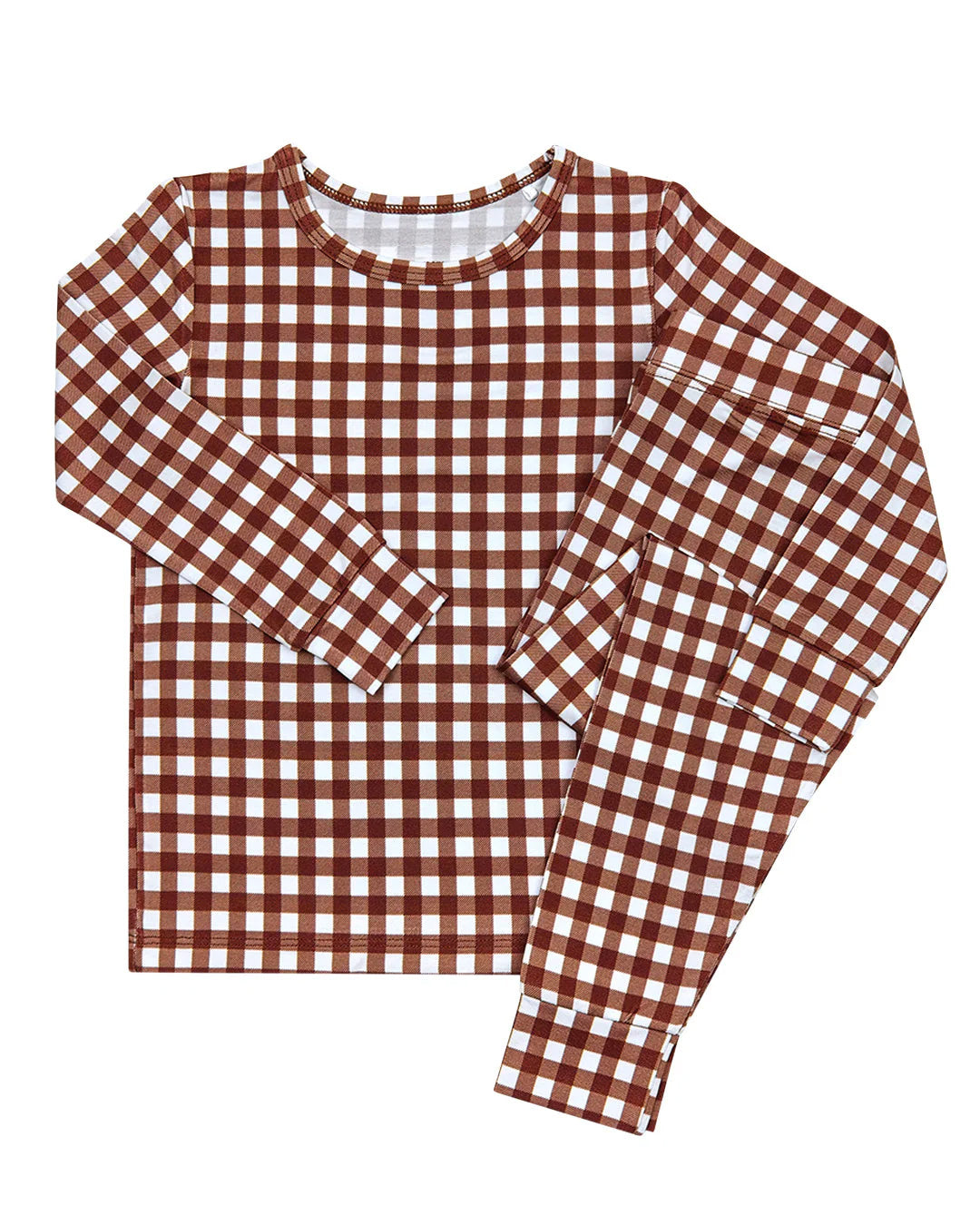 ( Moq 5 ) Preorder Baby Boys Kids Long Sleeves Brown Plaid Shirt Pants Set Pajamas Clothes