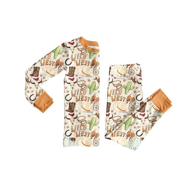 ( Moq 5 ) Preorder Baby Boys Kids Western Cow Boots Cactus Shirt Pants Pajamas Set Clothes