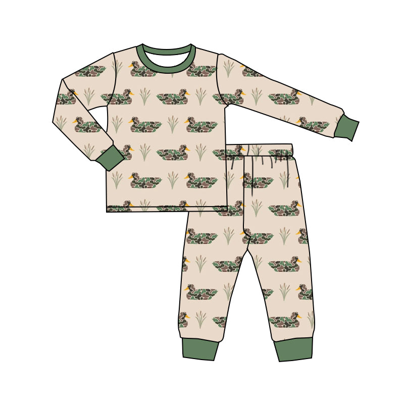 ( Moq 5 ) Preorder Baby Boys Kids Long Sleeves Camo Ducks Shirt Pants Pajamas Set Clothes