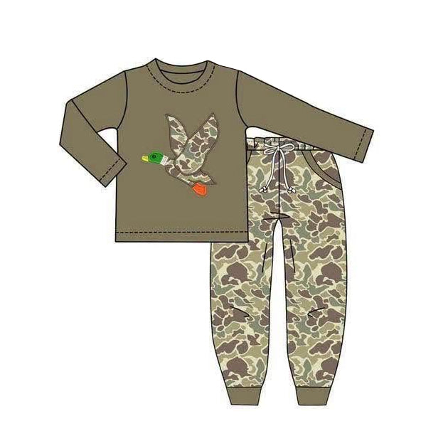 ( Moq 5 ) Preorder Baby Boys Kids Long Sleeves Duck Shirt Pockets Camo Pants Set Clothes