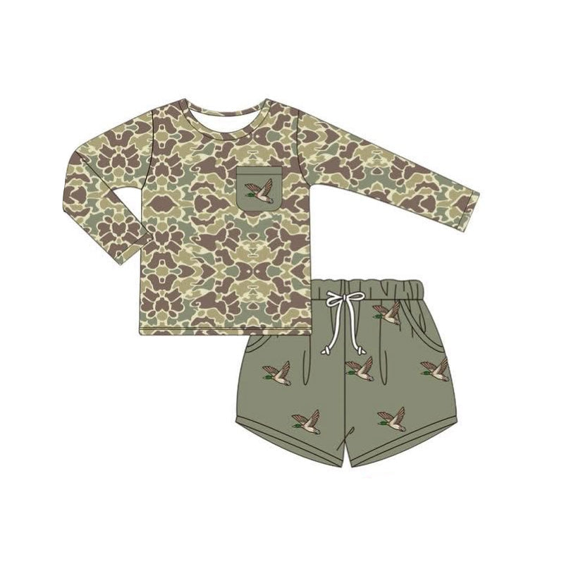 ( Moq 5 ) Preorder Baby Boy Long Sleeves Camo Shirt Ducks Pockets Shorts Set