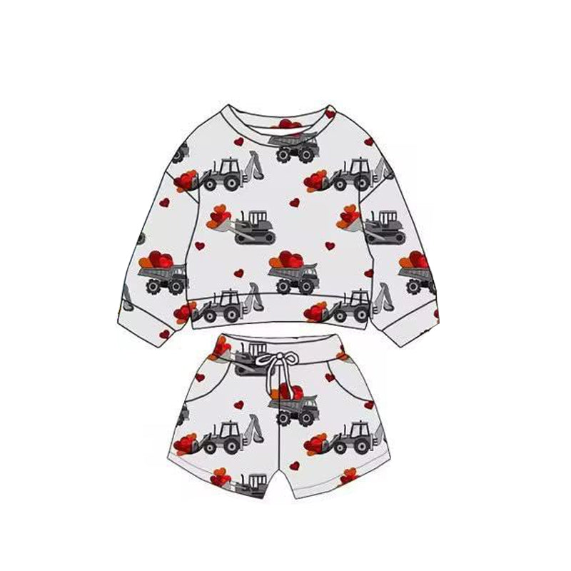 ( Moq 5 ) Preorder Baby Boys Valentine Trucks Trees Shirt Pockets Shorts Clothes Set