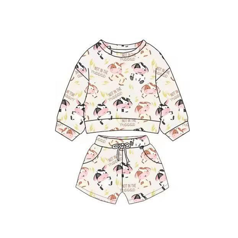 ( Moq 5 ) Preorder Baby Kids Toddler Long Sleeves Cow Shirt Skirt Clothes Set