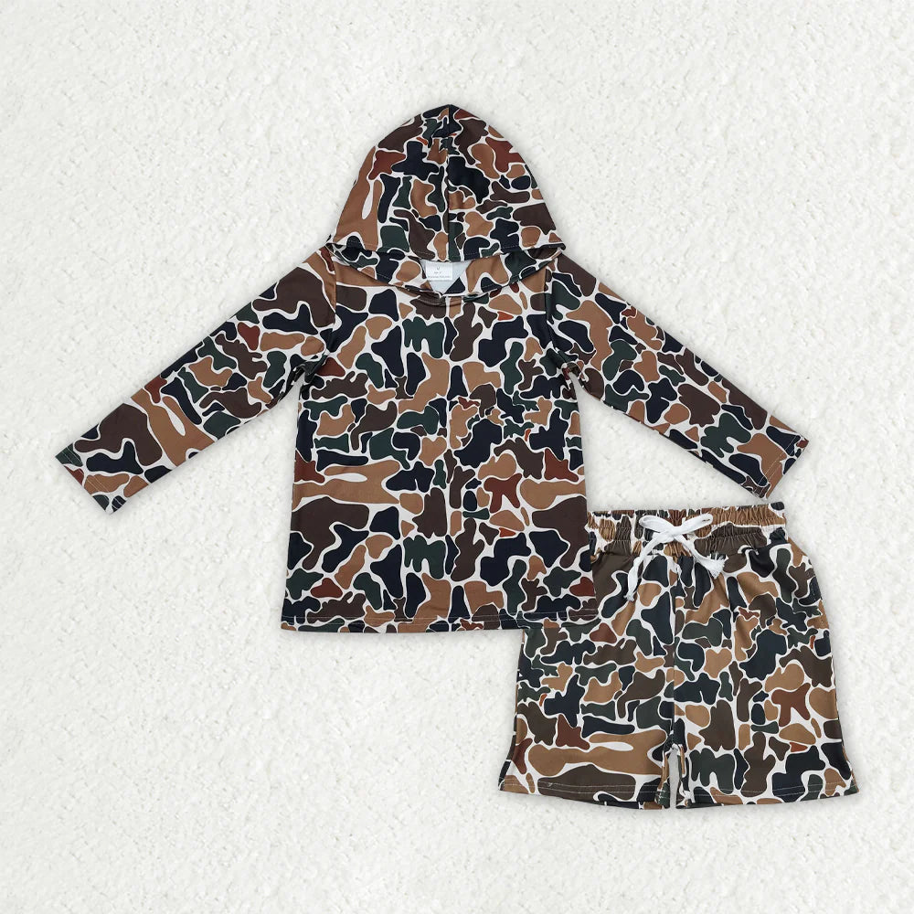 Sibling Baby Boys Long Sleeves Hoodies Shirts Pockets Shorts Clothes Camo Sets RTS