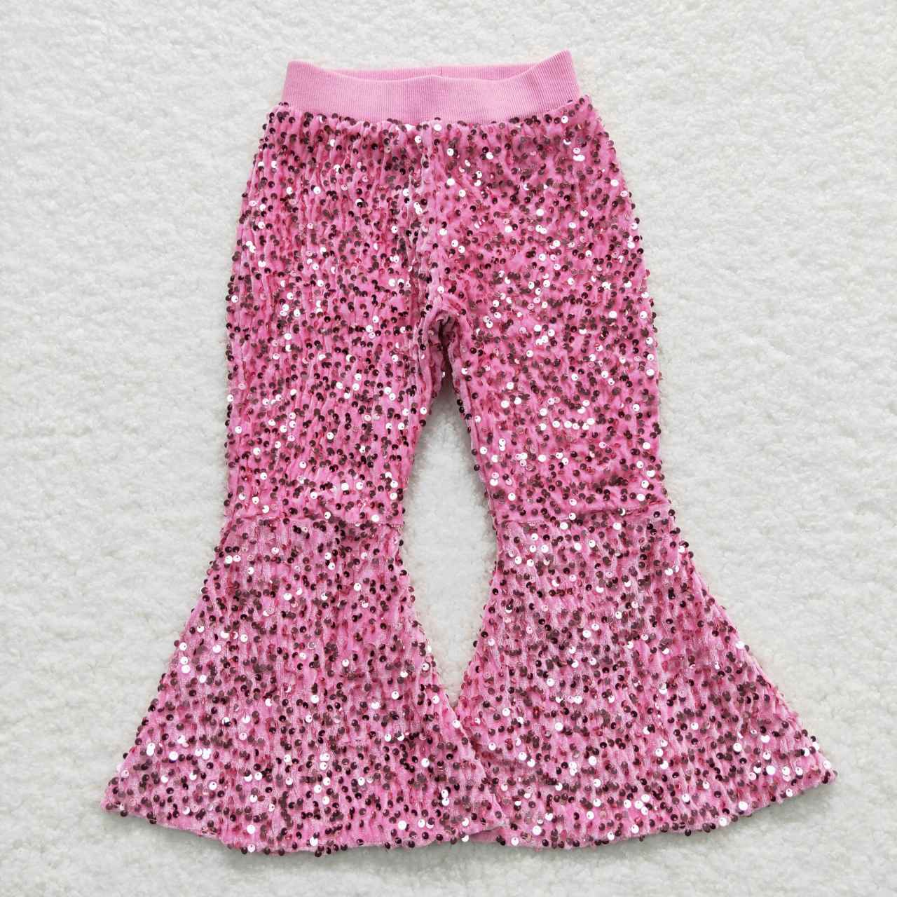 D5-27 Baby Girl Pink Glitter Sequins With Lining Bell Pants