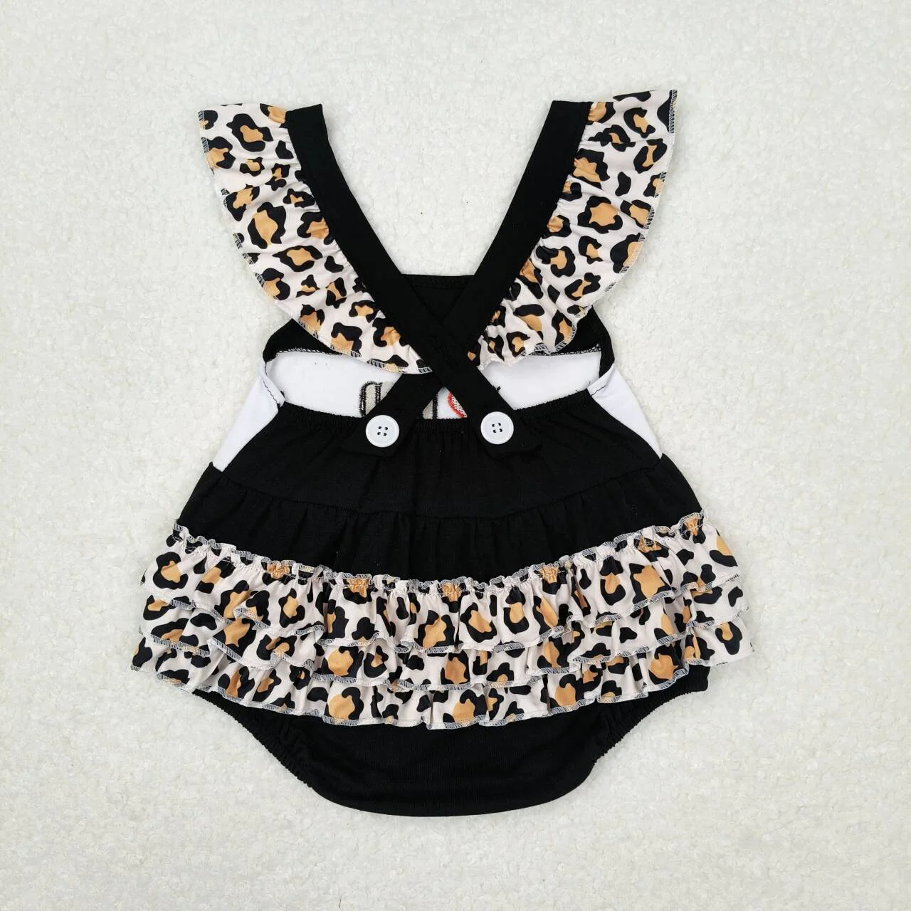 Baby Girl Embroidery I Love Dad Leopard Black One Piece Romper