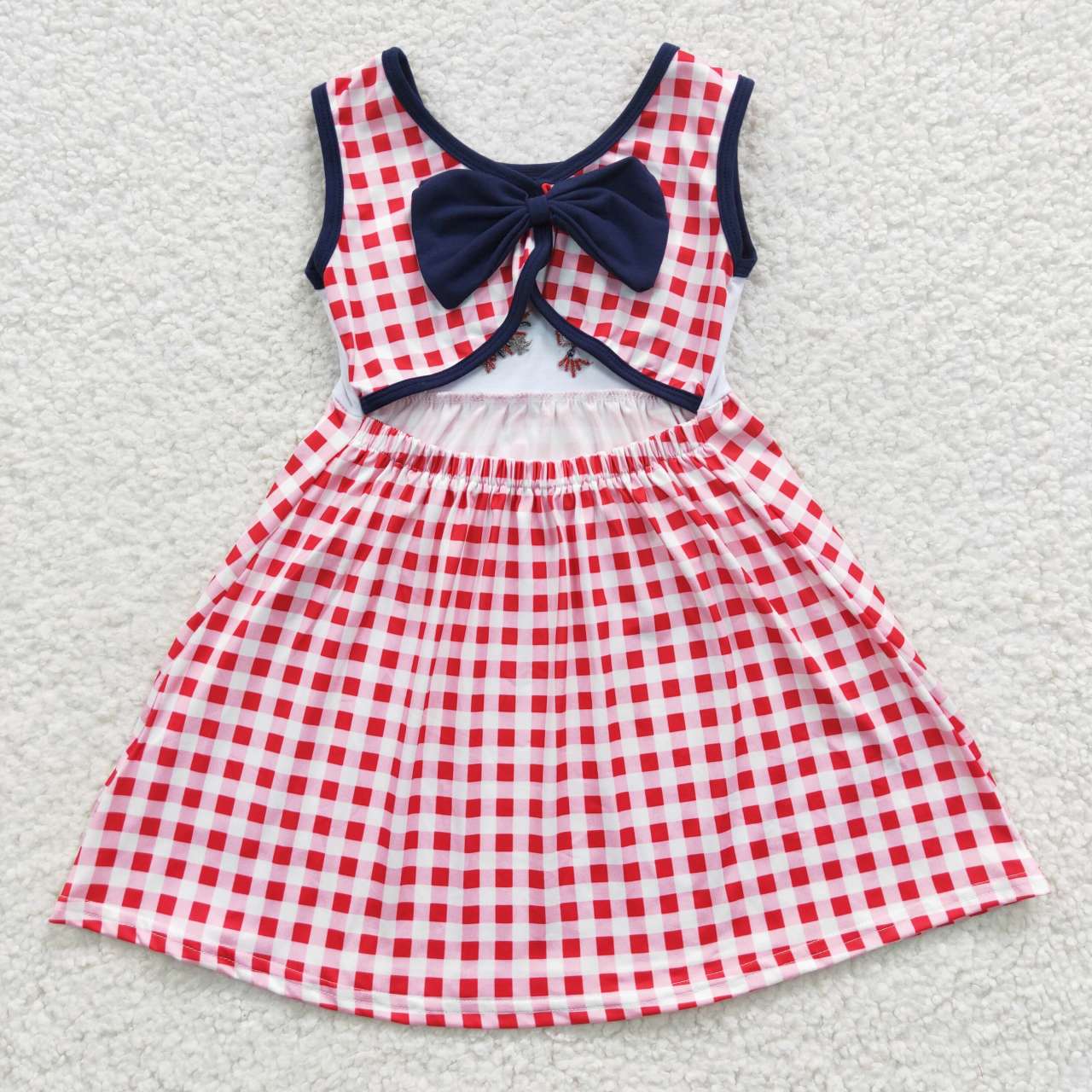 GSD0330 July 4th Baby Girl Summer Sleeveless Embroidery Red Plaid Dress