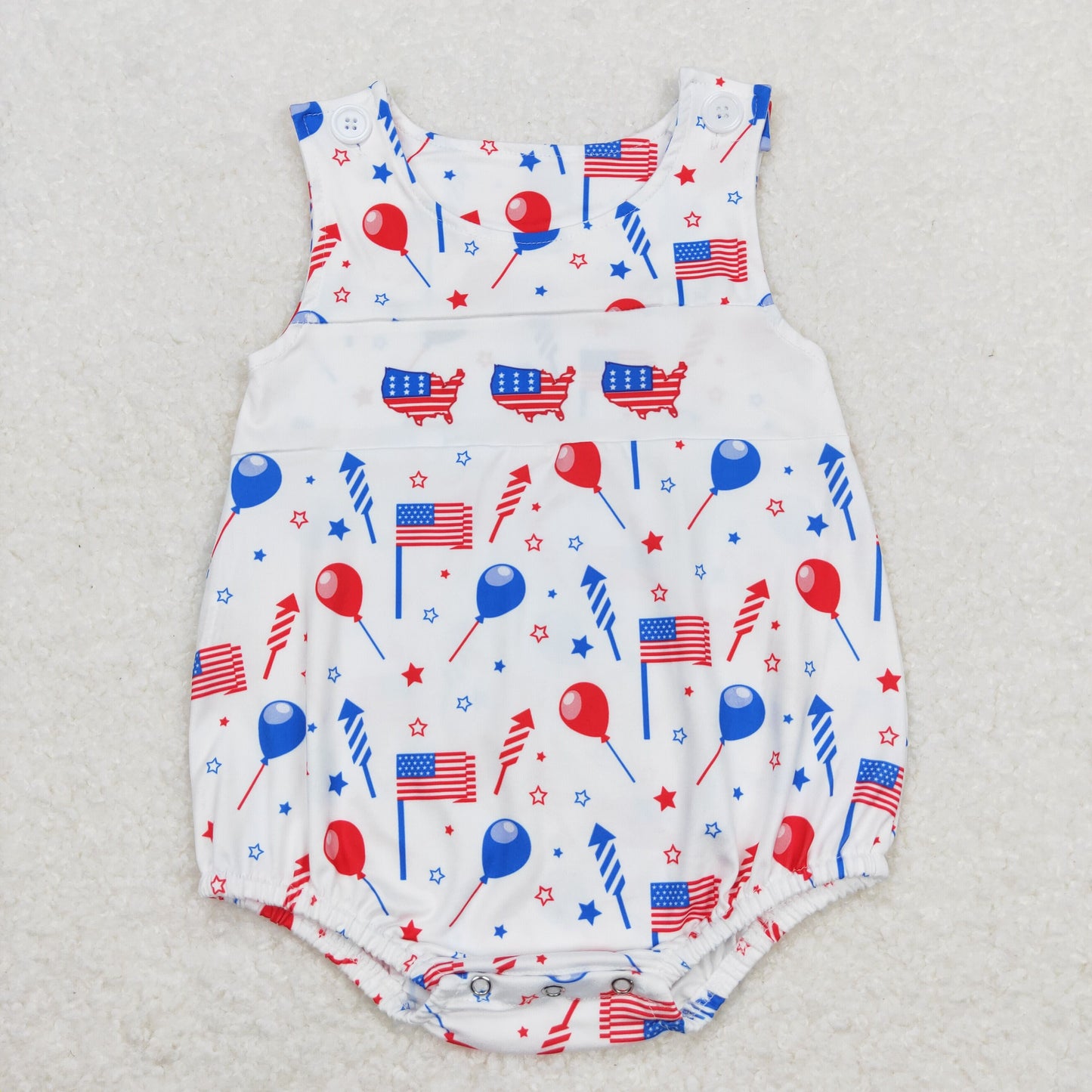 Baby Boy Sleeveless Flags Balloons July 4th One Piece Romper