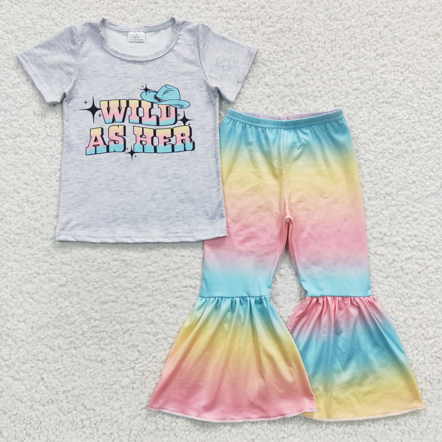 GSPO0656 Baby Girl Wild As Her Shirt Tie Dye Bell Pants Outfit
