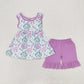 Baby Girl Sleeveless Dinosaurs Floral Tops Purple Shorts Set