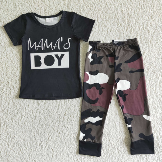 Promotion Boys Kids Short Sleeves Mama's Boy Shirt Camo Pants Set