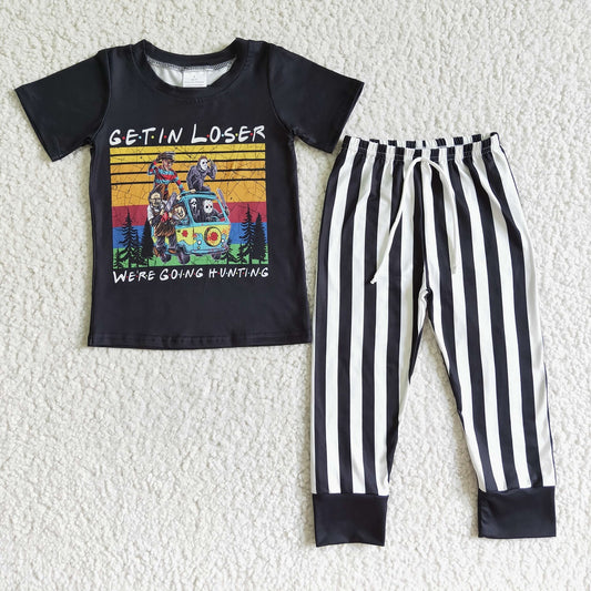 Promotion Baby Boy Short Sleeves Halloween Shirt Stripe Pants Outfit