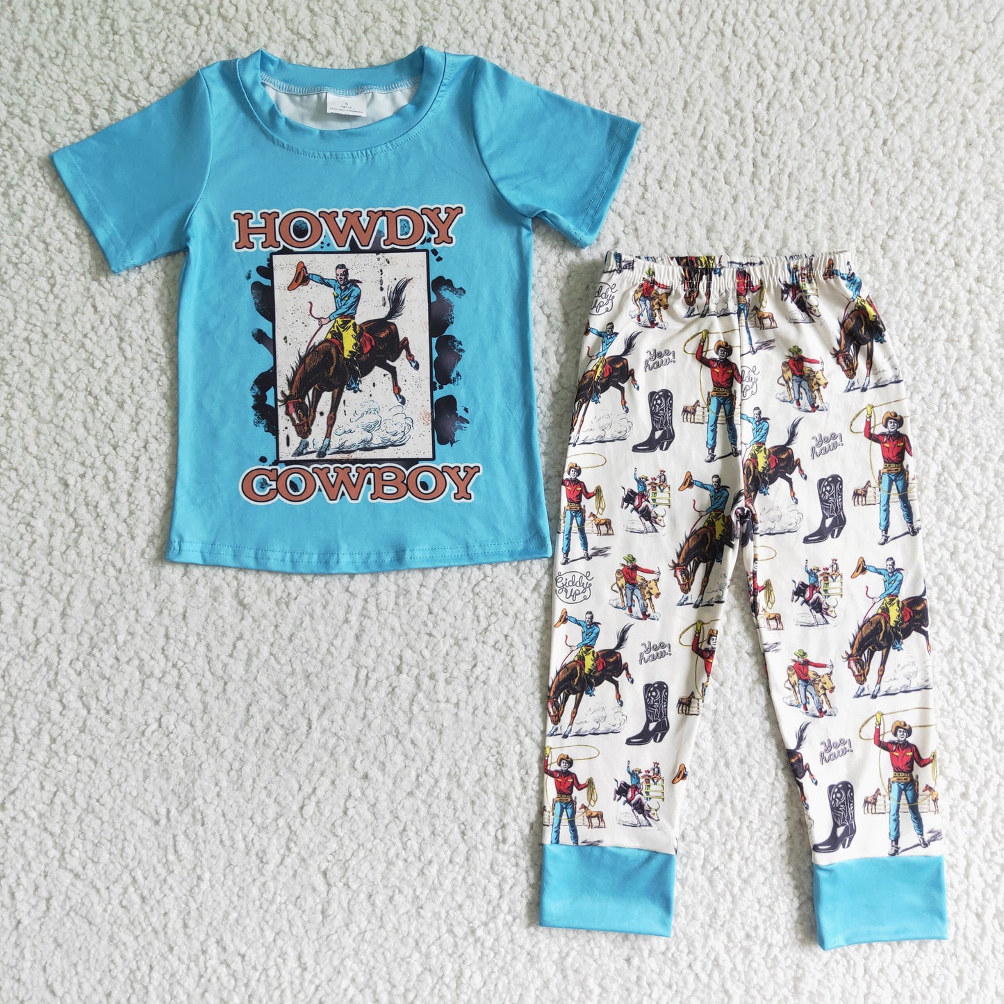 Promotion Baby Boy Western Horse Pants Blue Outfit