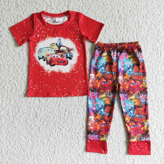 Promotion Baby Boy Red Short Sleeves Car Shirt Pants Outfit