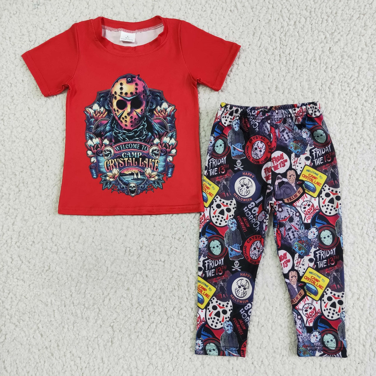 Promotion Baby Boy Toddler Red Short Sleeves Shirt Pants Halloween Set