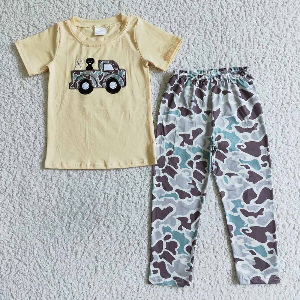 Sibling Baby Boys Embroidery Deer Dogs Ducks Shirt Pants Hunting Clothes Camo Sets RTS