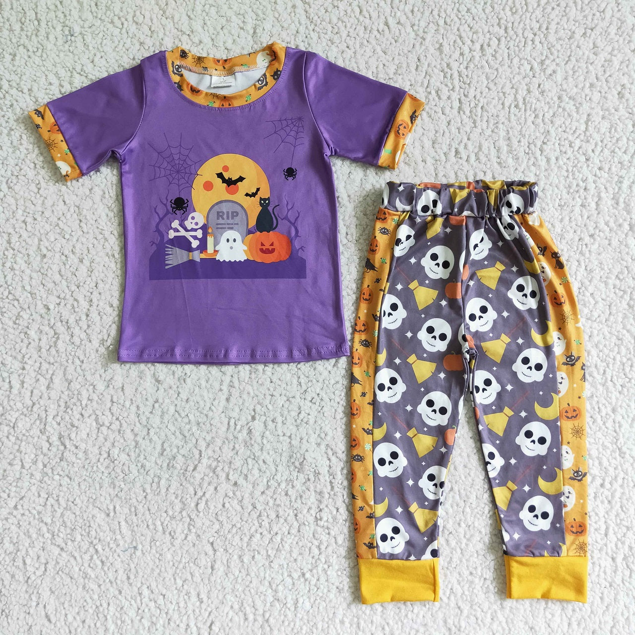 Promotion Baby Boy Purple Shirt Halloween Pants Outfit