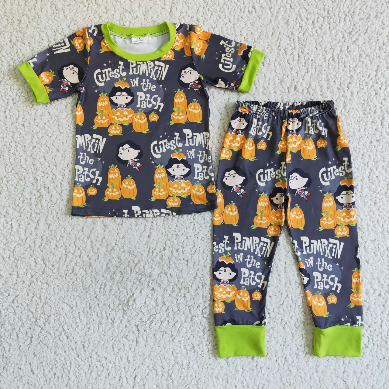 Promotion Baby Girl Toddler Short Sleeves Pumpkin Shirt Pants Halloween Set