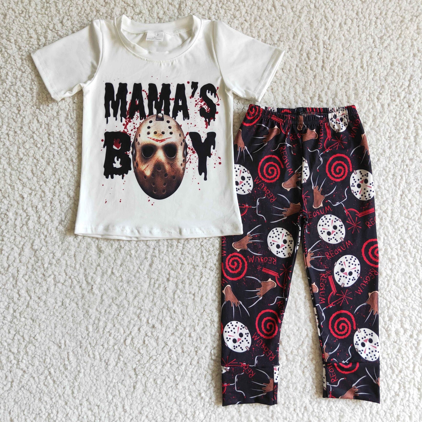 Promotion Baby Boys Halloween Short Sleeves Mama's Boy Shirts Pants Outfit RTS
