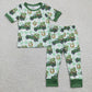 Promotion Baby Boy Short Sleeves Car Green Pants St Patrick Day Sibling Pajamas Set