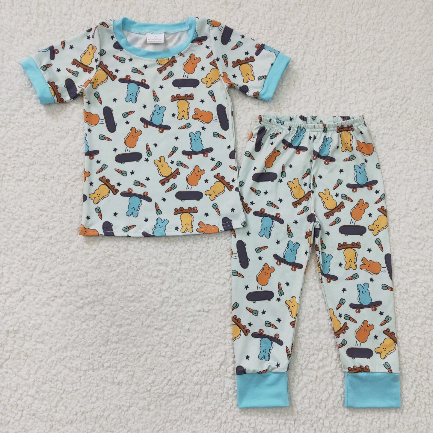 Baby Boy Rabbit Easter Rabbits Sibling Blue Shirt Pajamas Set Clothes RTS