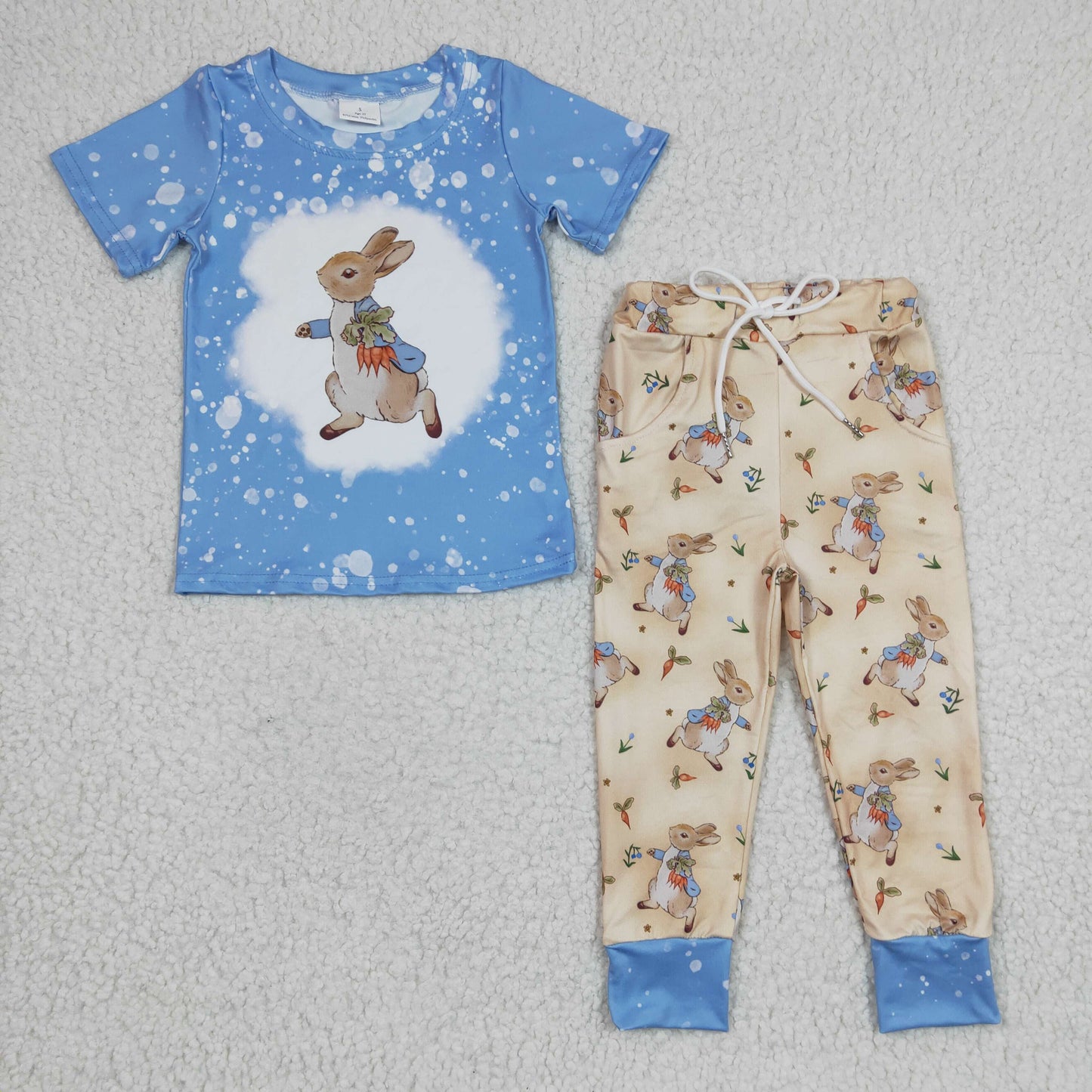 Promotion Baby Boy Short Sleeves Easter Rabbit Shirt Pants Outfit RTS