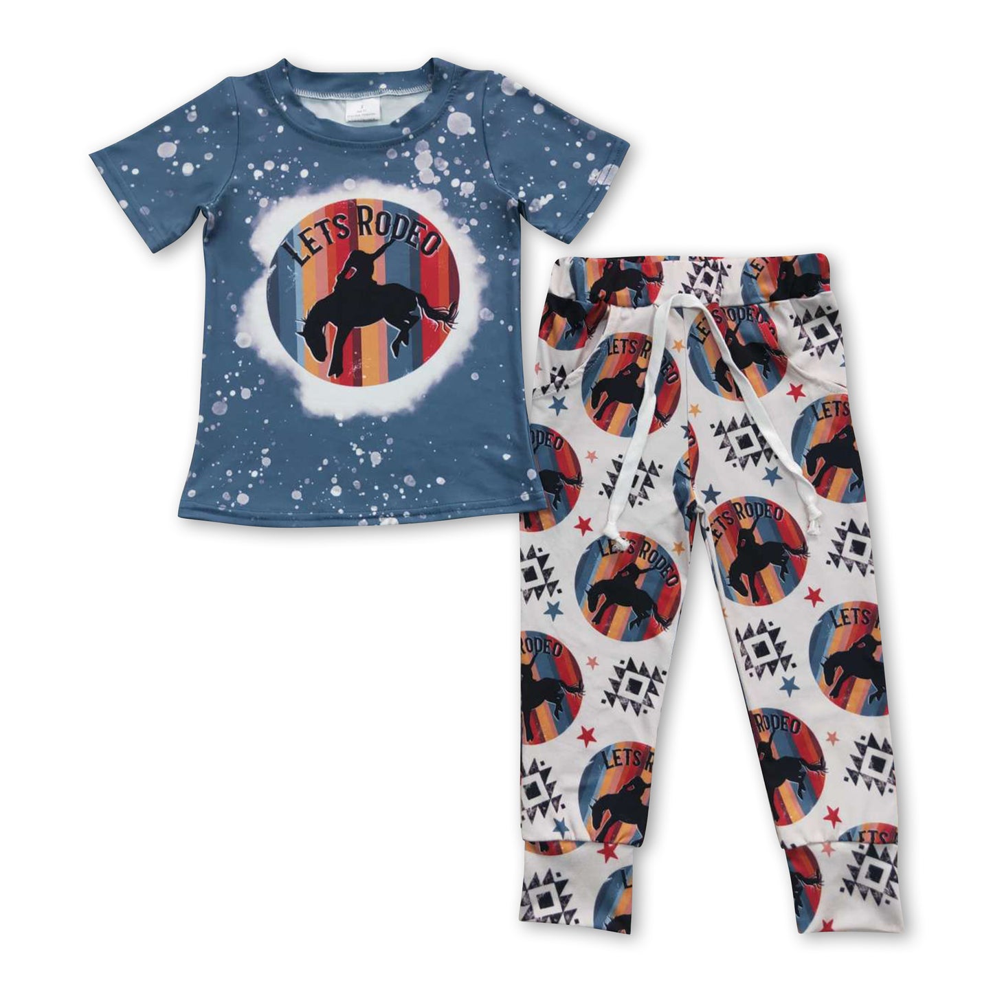 Promotion Baby Boy Short Sleeves Rodeo Shirt Pockets Pants Western Outfit RTS