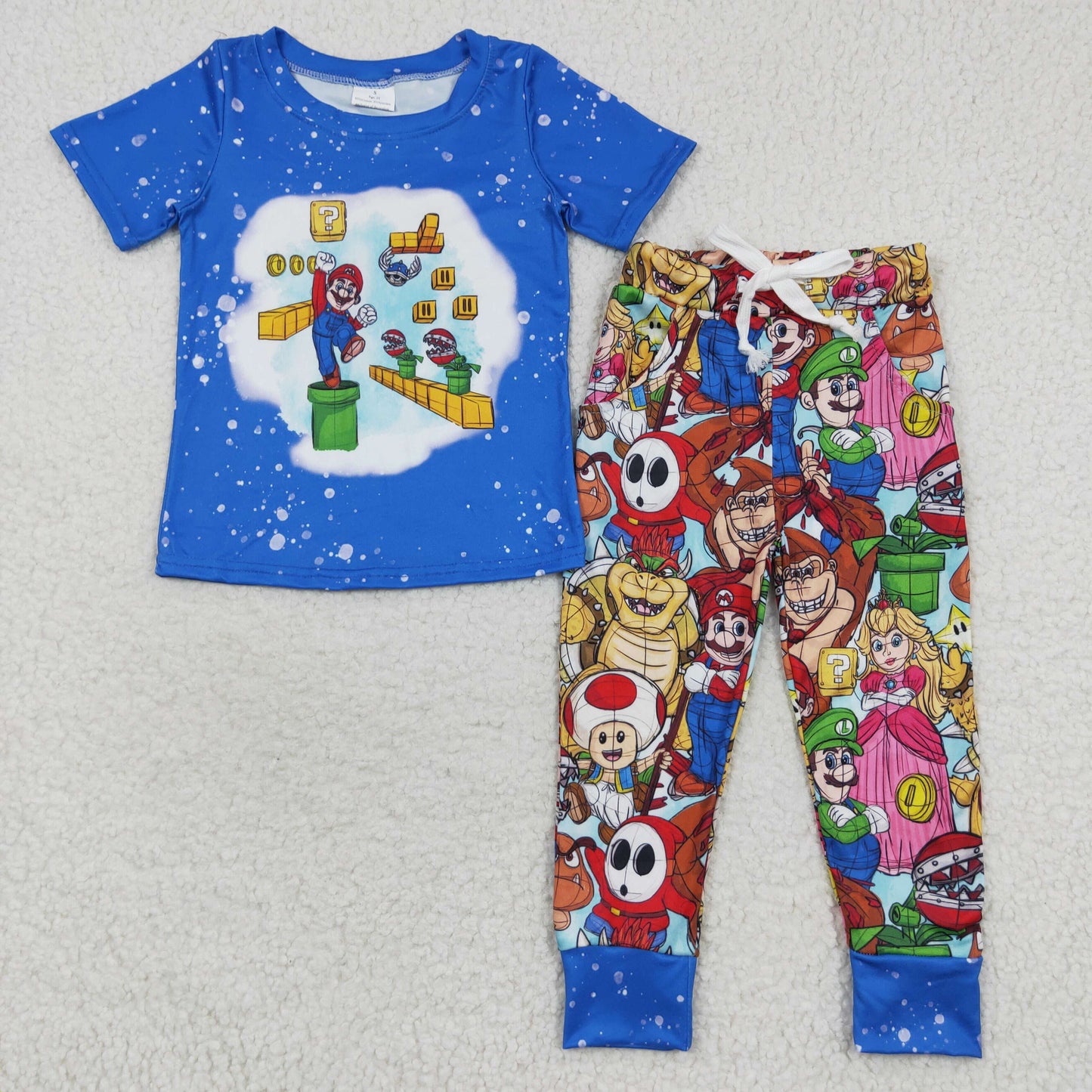 Promotion Baby Boy Blue Short Sleeves Shirt Game Pants Cartoon Outfit