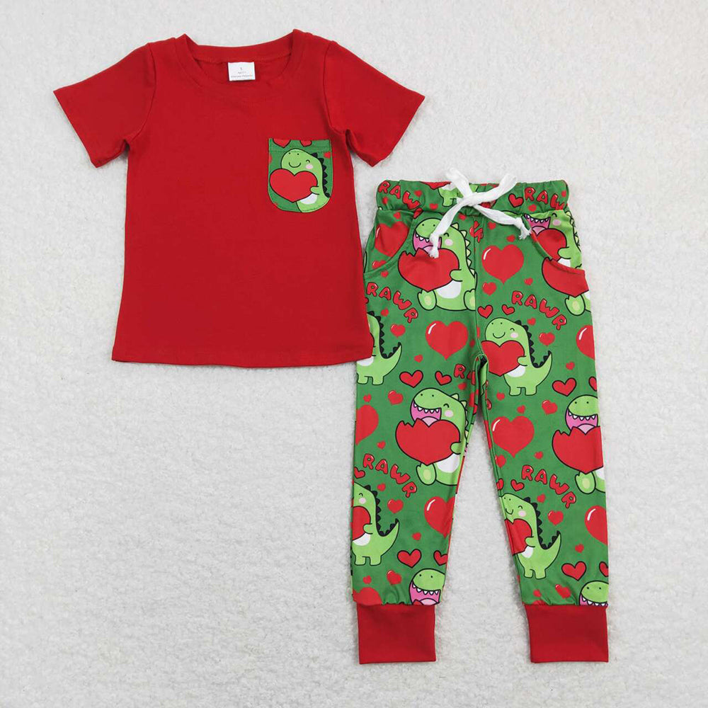 Baby Boy Kids Short Sleeves Dinosaurs Shirt Pants Sibling Brother Clothes Set