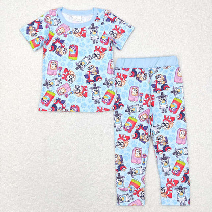 Baby Boy Short Sleeves Dogs Shirt Pants Pajamas Sibling Clothes Set RTS