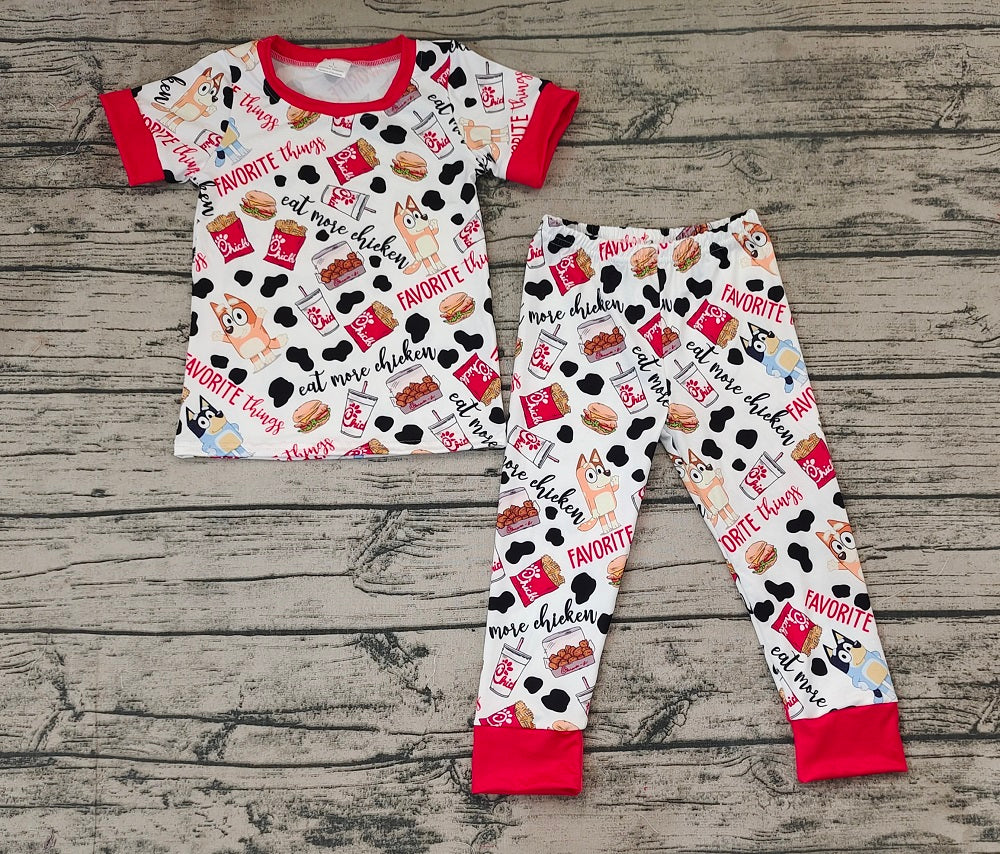 No moq Pre-order Baby Boy Short Sleeves Dogs Chips Shirt Pants Pajamas Set