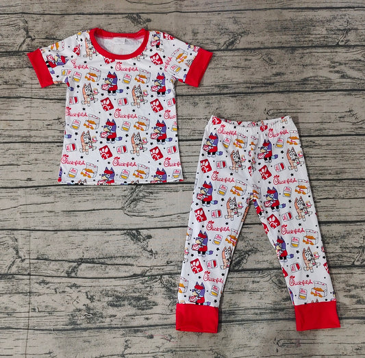 No moq Pre-order Baby Boy Short Sleeves Dog Chips Shirt Pants Pajamas Set