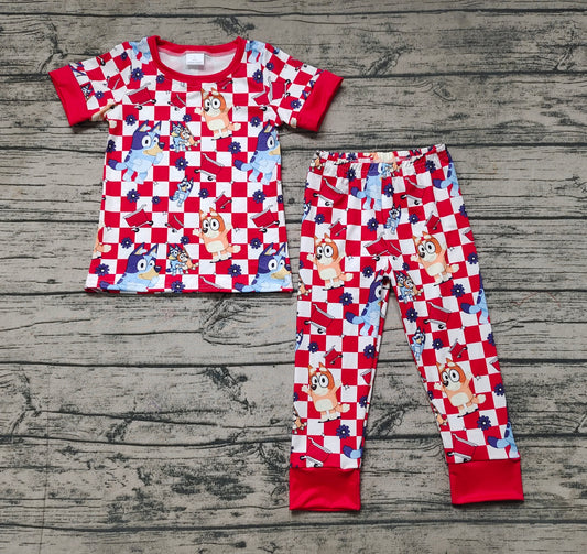 Pre-order Baby Boy Short Sleeves Dogs Shirt Checkered Pants Pajamas Set