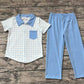 Baby Boy Checkered Short Sleeves Shirt Blue Pants Set