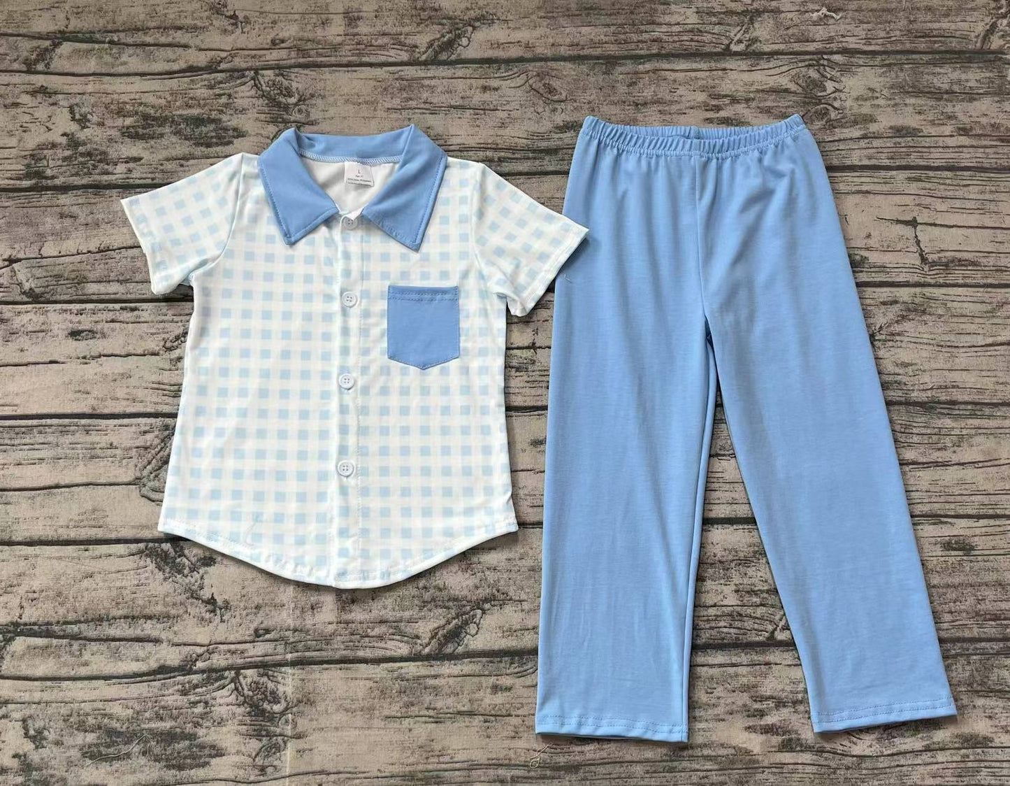 Baby Boy Checkered Short Sleeves Shirt Blue Pants Set