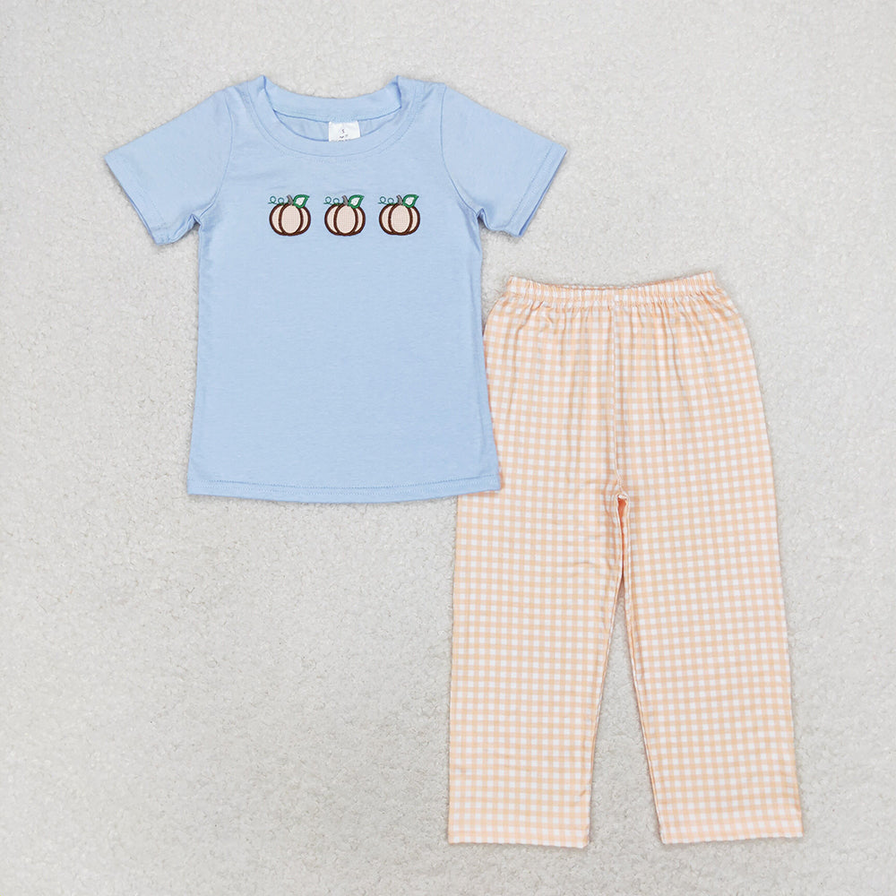 Baby Boy Short Sleeves Dogs Pumpkins Shirt Pants Set Sibling Thanksgiving RTS